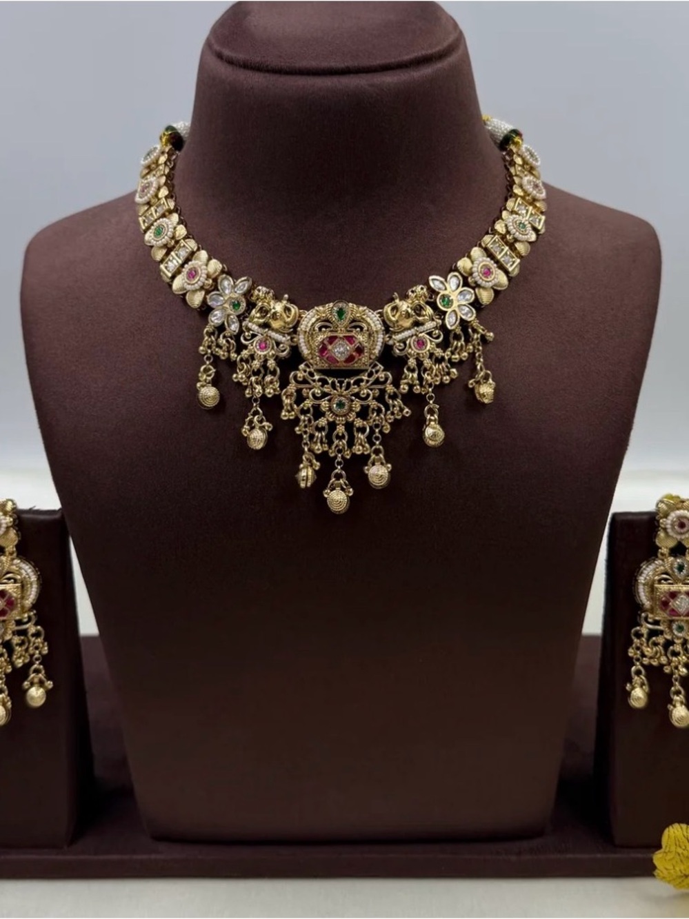 Gold-Tone Multi-Color Floral Dangle Necklace - Women Jewelry